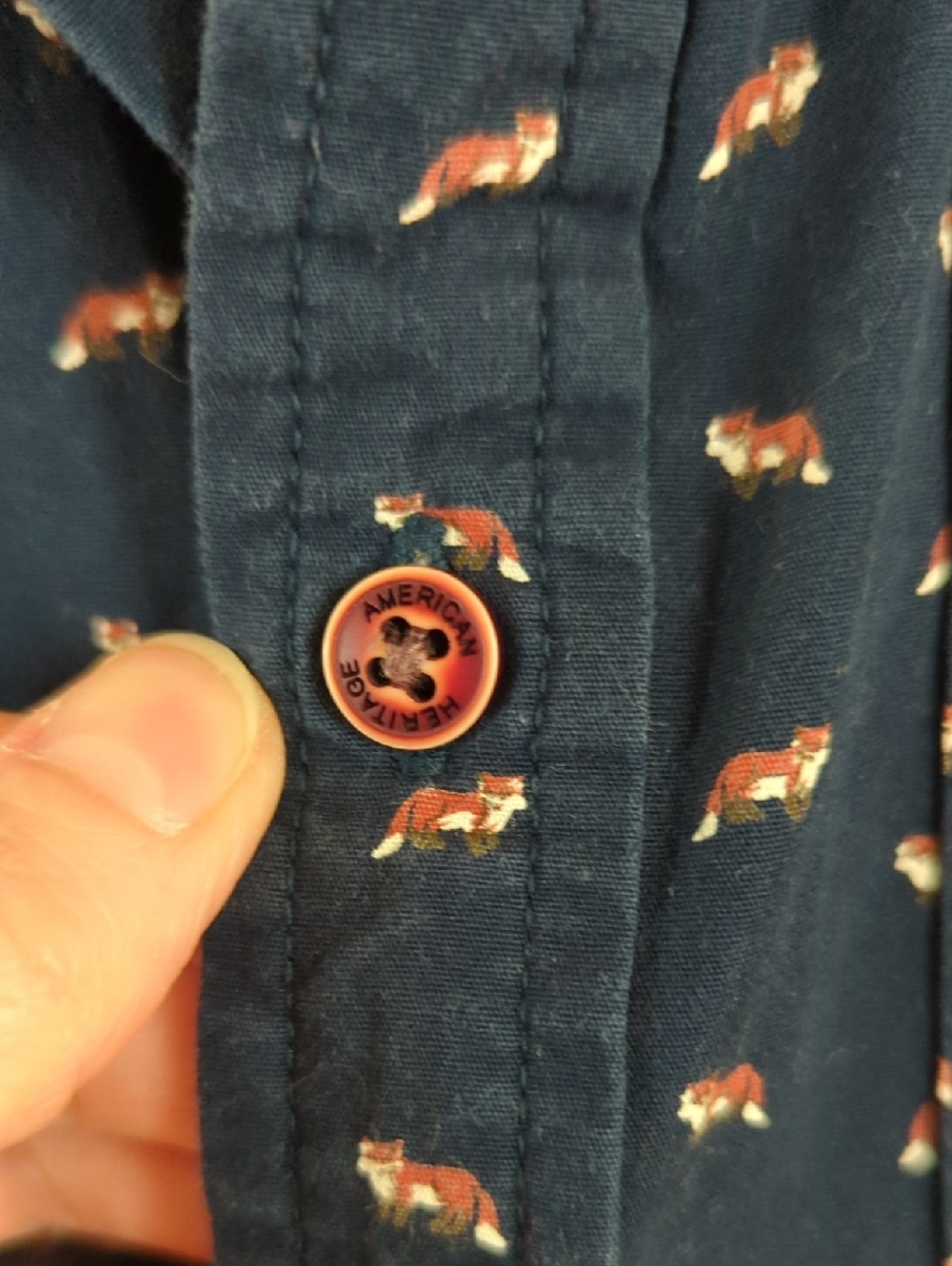 Men's Fox Patterned Navy Button Down - Picture 3 of 3